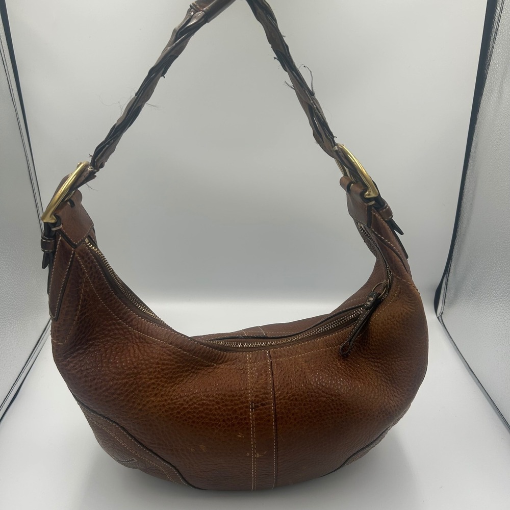 Coach 10044 Soho Hobo Bag Brown Pebbled Leather Braided Strap Y2K